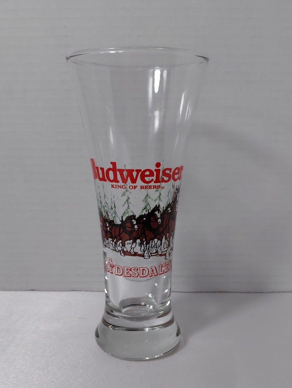 1989 Budweiser Clear Glass with Red Clydesdale Team Artwork